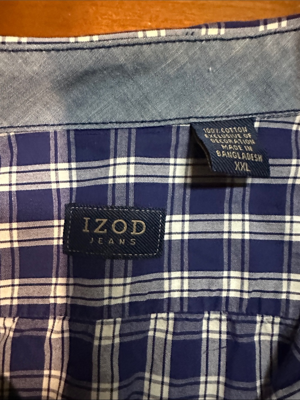 Izod Blue and White Plaid Long-Sleeve Button-Down Shirt XXL - Picture 3 of 7